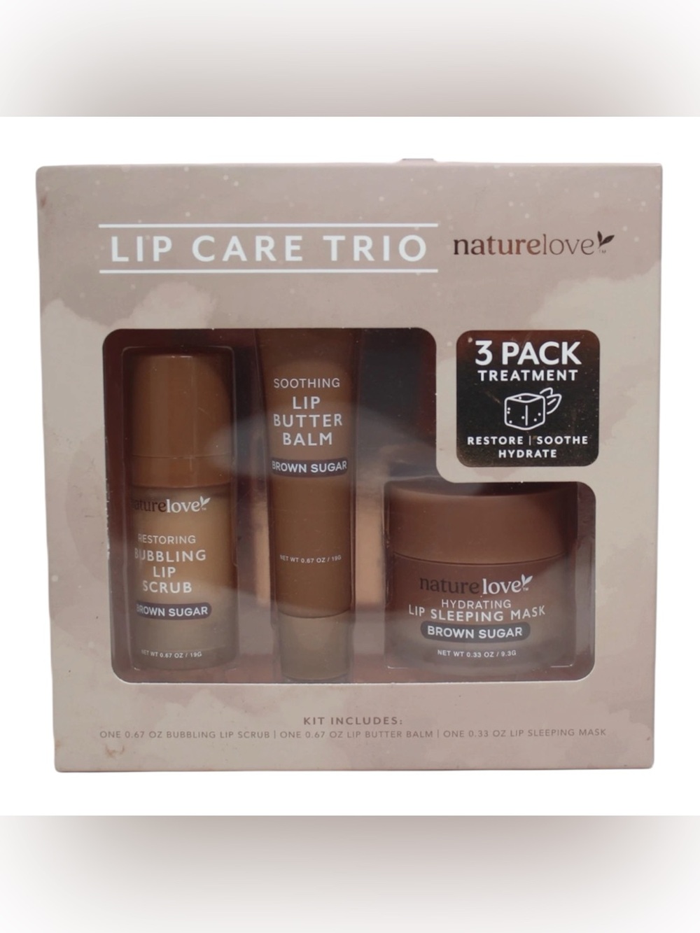 Nature love Lip Care Trio - Brown Sugar (3-Pack Treatment)